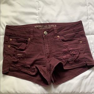 Maroon Denim Shorts
